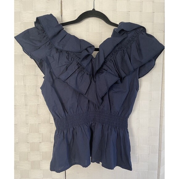 NWT Buffalo David Bitton Women's Ruffle Sleeveless Blouse Top Navy Size Small - Picture 4 of 8